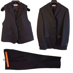 Den Zél Collection Mens Suit & Vest Striped  42/44 Regular NWOT Business Black